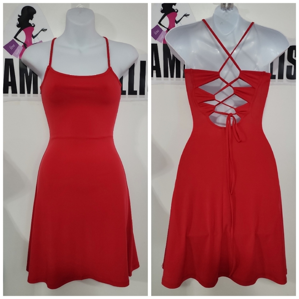 Divided Red Strappy Back A-Line Dress